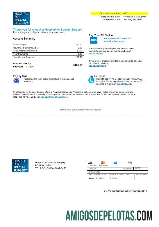 Em branco modelo de conta de serviços públicos do Hospital dos EUA em Ohio para cirurgia especial em formatos Word e PDF